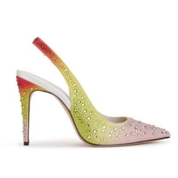⭐️🆕⭐️ Karl Lagerfeld “Chalina” Rhinestone Multi-Colored Ombré Slingback Pumps - Picture 2 of 10